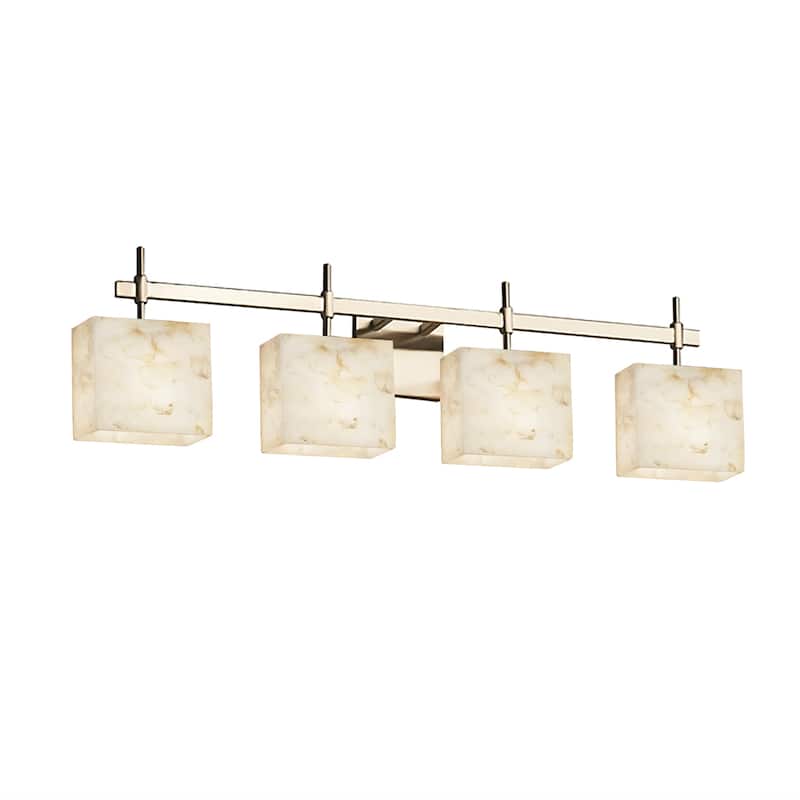 Justice Design Alabaster Rocks Union 4-light Brushed Nickel Bath Bar, Rectangle Shade