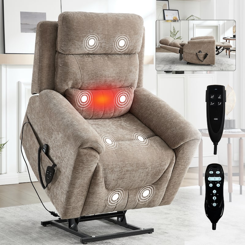 350 Lbs Leatherair Power Lift Recliner Chair,Heavy Duty Motion Mechanism With 8-Point Vibration Massage And Lumbar Heating