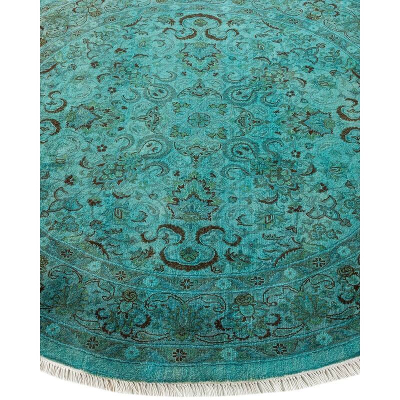 Overton Hand Knotted Wool Vintage Inspired Modern Contemporary Overdyed Blue Round Area Rug - 4' 2" x 4' 3"
