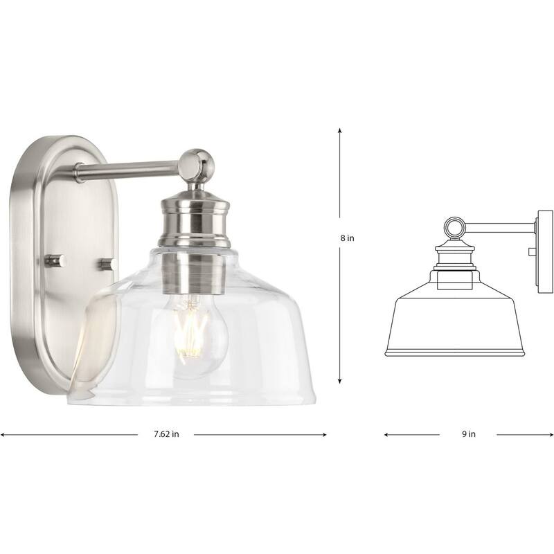 Singleton Collection 1-Light 7.62 in. Brushed Nickel Vanity Light with Clear Glass Shade - Small
