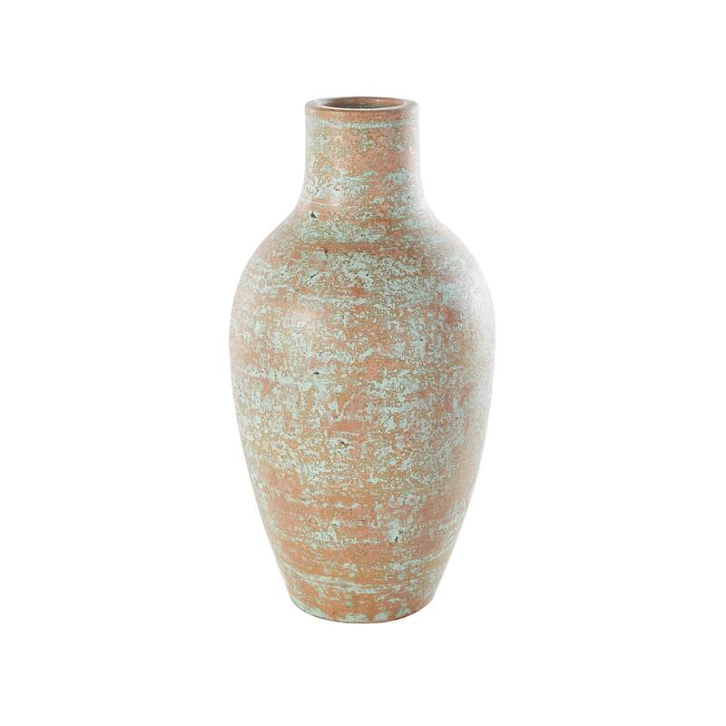 Ceramic Antique Style Textured Patina Vase - Brown - Roche River Decor - 10"W x 10"L x 20"H