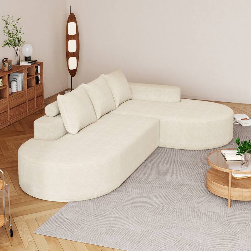 L Shaped Modular Curved Sectional Sofa, Chenille Upholstered 3 Seat Sofa, Corner Sofa with 3 Pillows for Living Room, Bedroom