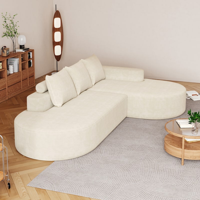 Roomfitters 108.5" Modern Curved Chenille Sectional Sofa, Modular L-Shaped Couch with 3 Pillows