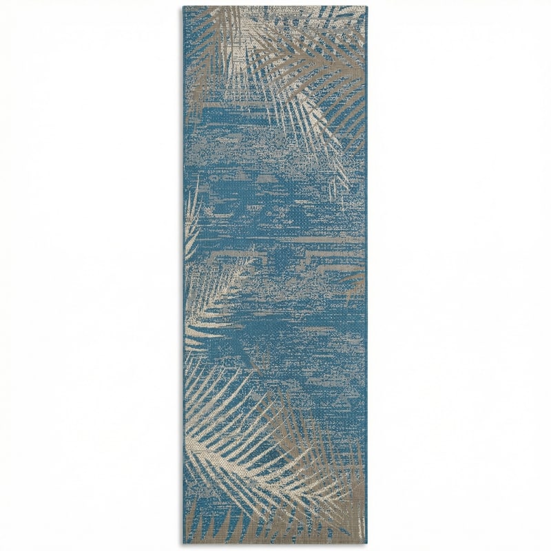 Dream Decor Rugs Samantha Coconut Creek Indoor Outdoor Area Rug - 2'3" x 7'10" Runner - Blue/Beige