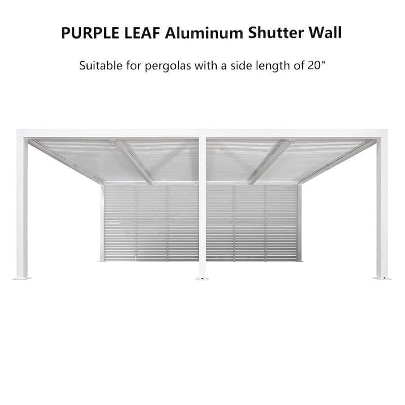 PURPLE LEAF White Louvered Pergola Accessories Roller Blinds, Strip Light and Shutter Wall(Pergola Not Included) - 20' - Shutter Wall Only