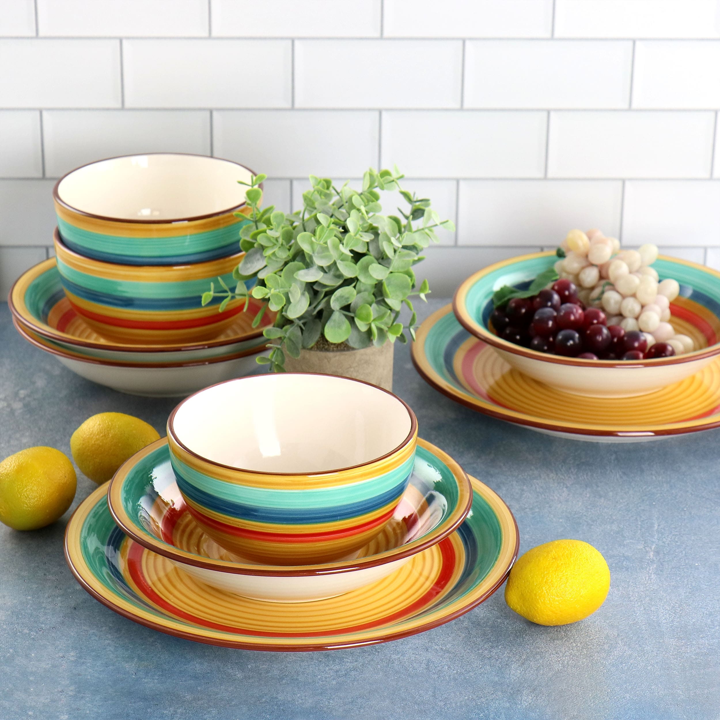 Gibson Home Rainbow 12 Piece Stoneware Dinnerware Set in Yellow