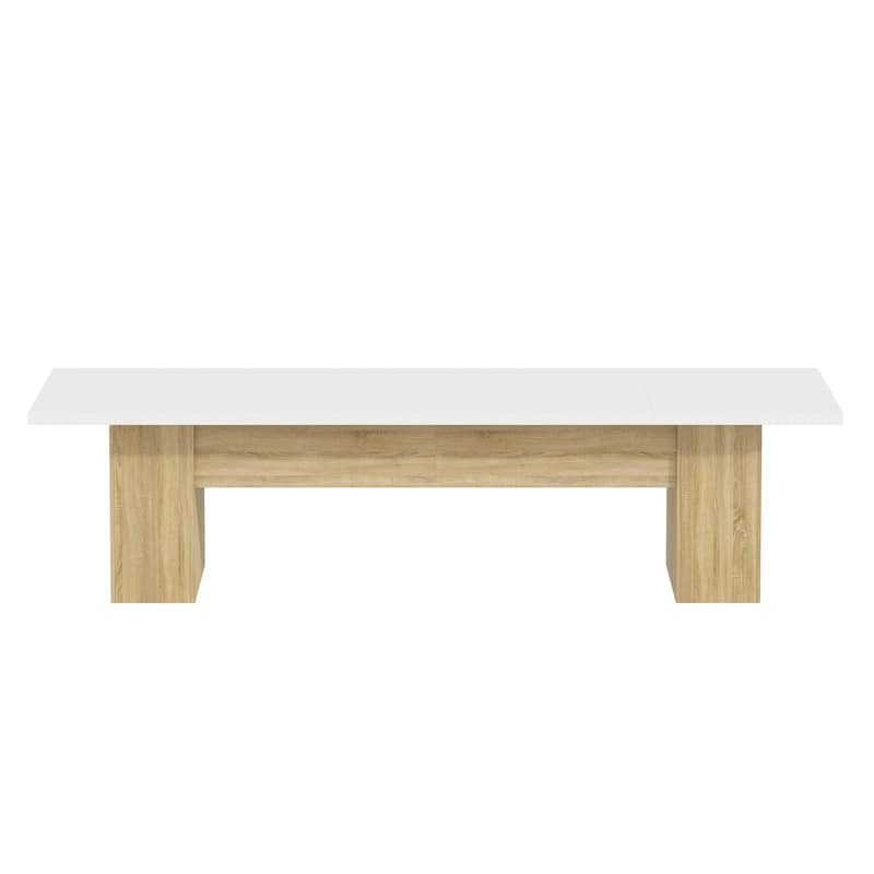 Extra Long Wood Rectangular Dining Table Meeting Table,Oak & White - 126"L