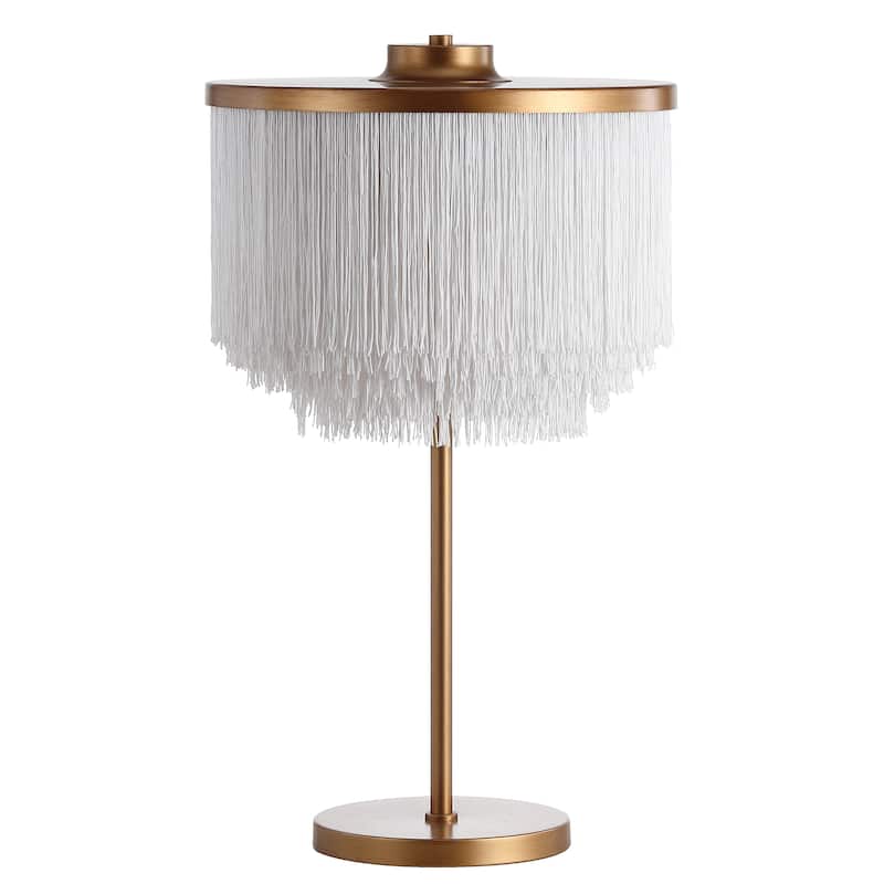 Adam 27.5" Fringed/Metal LED Table Lamp, Gold/White by JONATHAN Y
