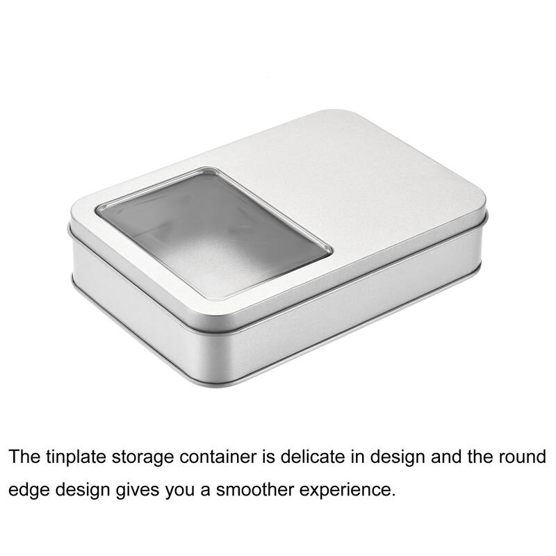 Metal Tin Box, 6.3" x 4.33" x 1.38" with Clear Window Lids, Silver Tone - Silver Tone
