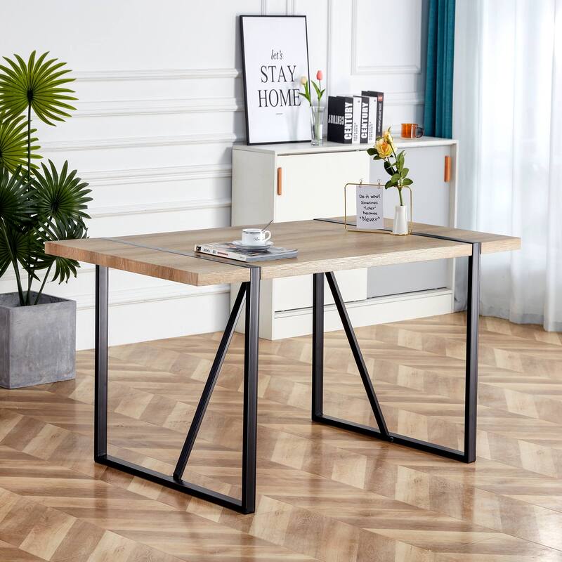 Roomfitters Industrial Wood Dining Table for 4-6 with Thick Engineered Top and Metal Legs for Living Room, Rustic Brown