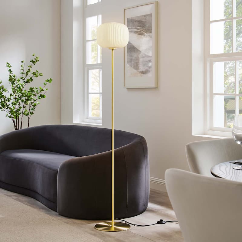 Reprise Glass Sphere Glass and Metal Floor Lamp - White Satin Brass