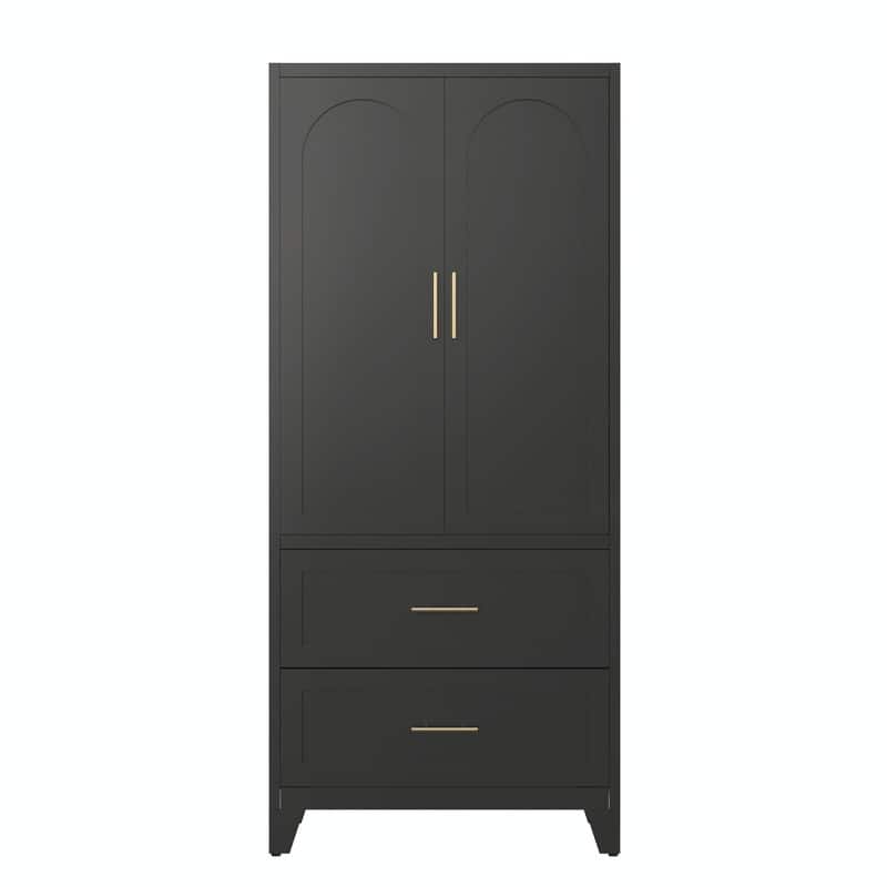 71" Tall Metal Wardrobe Cabinet with 2 Drawers, Hanging Rod, and 2 Doors, Wardrobe Closet with Shelf