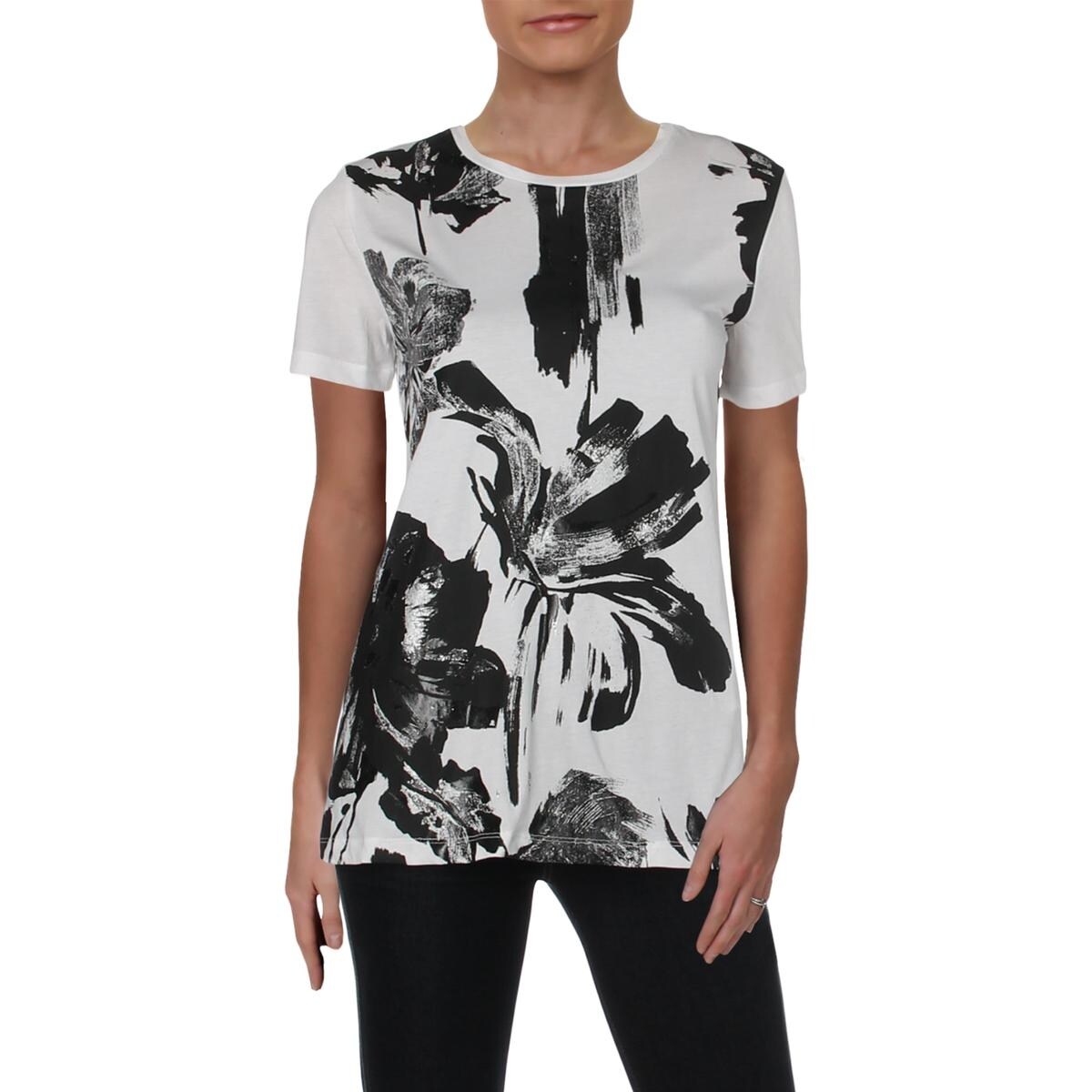 Shop Donna Karan Womens Winter Textures T Shirt Short Sleeve Crew