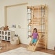 preview thumbnail 2 of 10, Natural Pine Wood 15-Level Ladder Wall Gym Set with Rings - 31.5” L x 22.83” W x 84.65” H