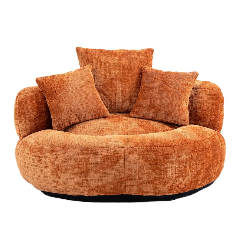 Chenille Oval Bean Bag Chair, Memory Foam Filling Lazy Sofa, Adults Lounge Chair with 3 Pillows & Semi-Wraparound Armrests