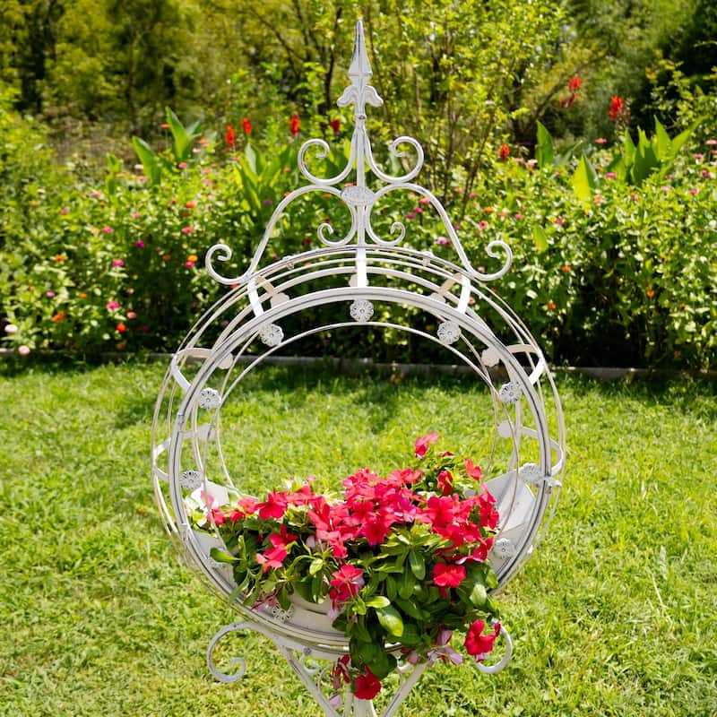 Set of 2 Tall "Tamar" Iron Planters in Antique White