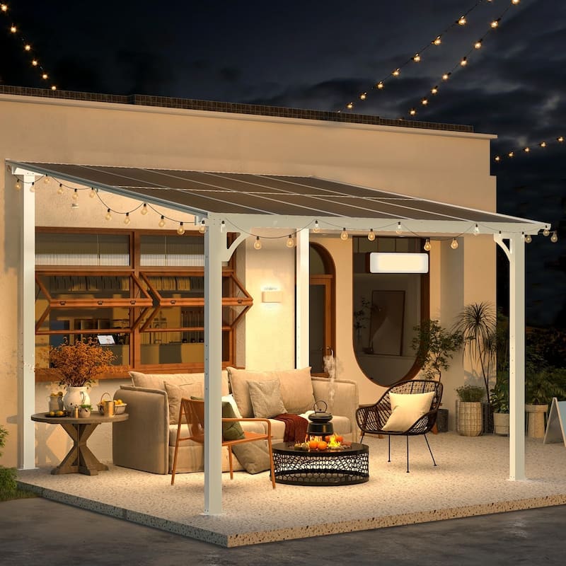 10X10Ft Outdoor Pergola Gazebo, Wall Mounted Lean to Awning Gazebo