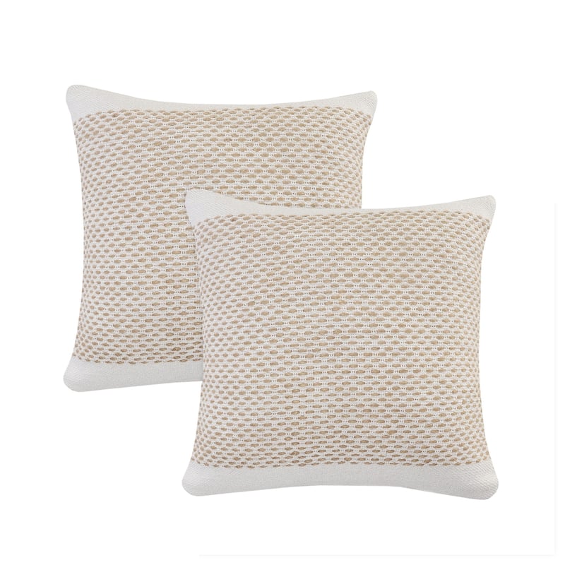 Sevita Reed Natural/White Bordered Cotton Throw Pillow, Set of 2