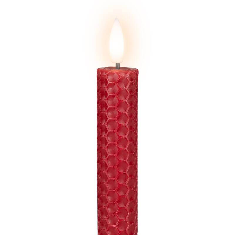 LED Flickering Flameless Taper Honeycomb Christmas Candles - 9.5" - Set of 2