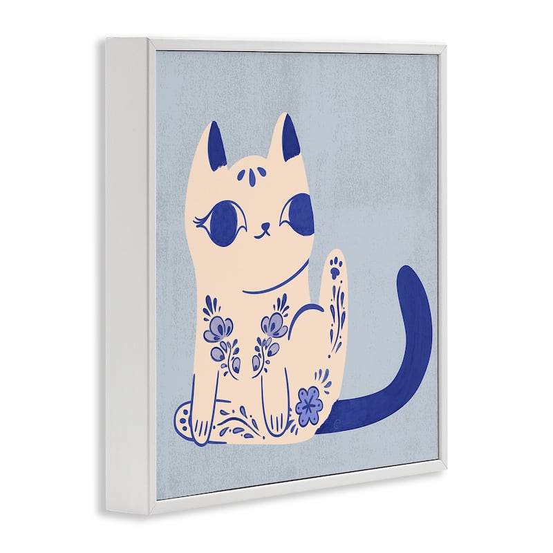 Stupell Ornate Floral Cat Framed Giclee Art Design By Carrie Cantwell