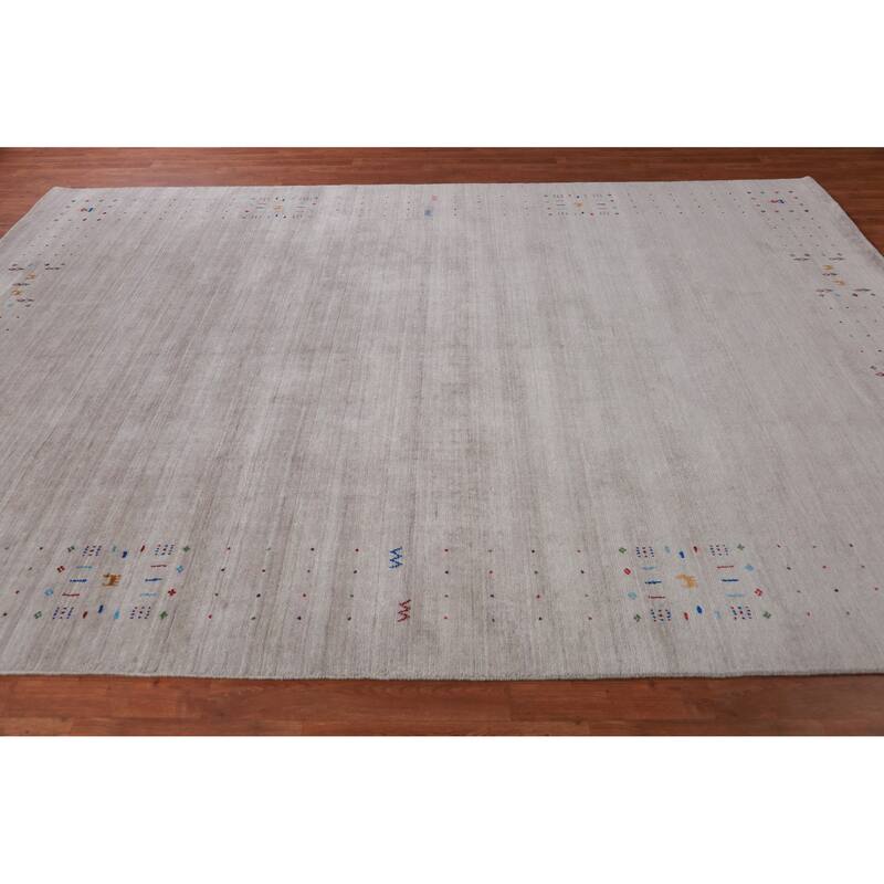 Gray Ivory Gabbeh Indian Area Rug Hand-Knotted Wool Carpet - 7'11" x 11'5"