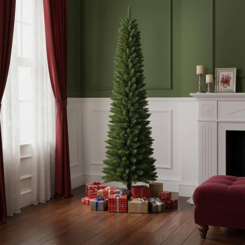 HomeRoots 7' Slender Fir Christmas Tree - Green - 25.00 in. x 84.00 in. x 25.00 in. - Green - 7 Foot