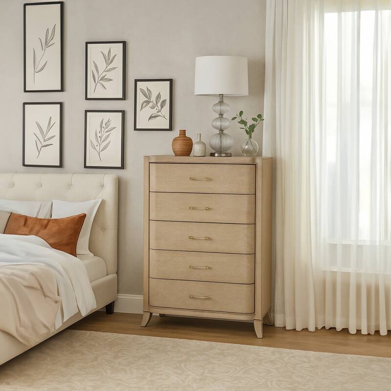 Fea Tall Dresser Chest, 5 Drawers, Natural Light Oak Brown, Acrylic Handles