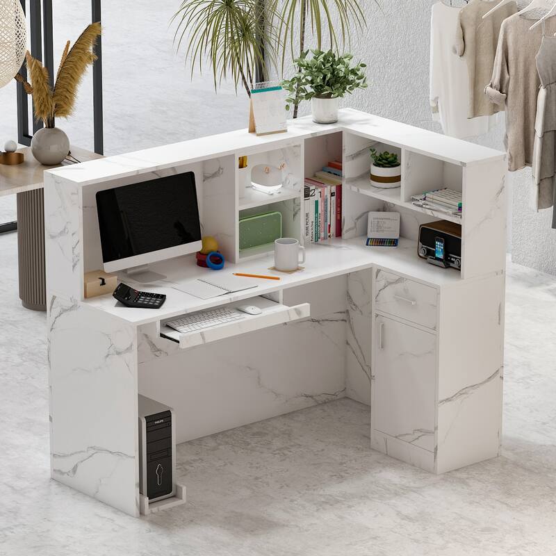 Timechee 55.9"W 48.4"H L-Shape Wood Reception Desk Drawer With Lock