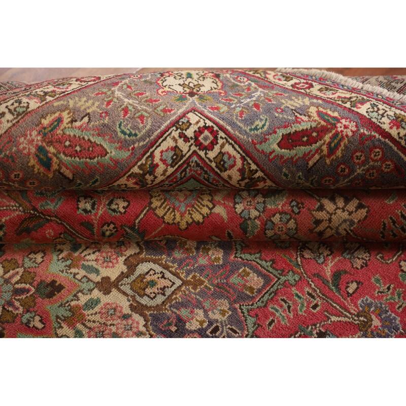 Tabriz Persian Vintage Area Rug Hand-Knotted Pink Wool Carpet - 6'8"x 9'7"