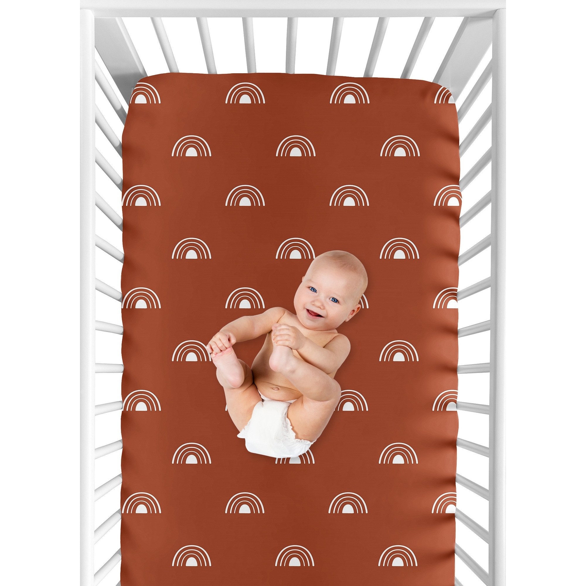 Rust and White Boho Rainbow Collection Boy Girl Fitted Crib Sheet