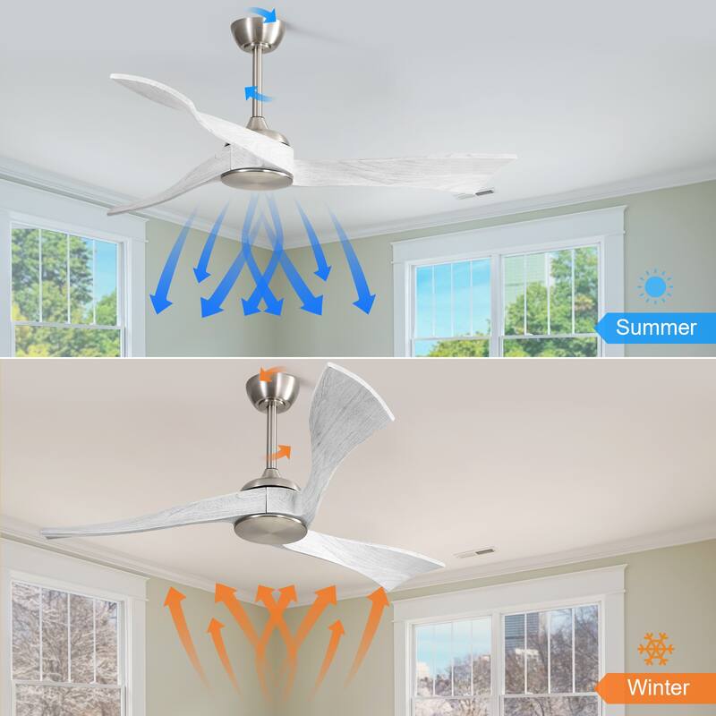52" Wood 3-Blade Ceiling Fan without Light, 6-Speed Reversible DC Motor and Remote