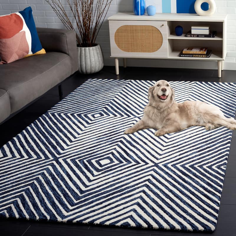 SAFAVIEH Handmade Ebony Nataliea Modern Wool Rug - 8' x 10' - Navy/Ivory
