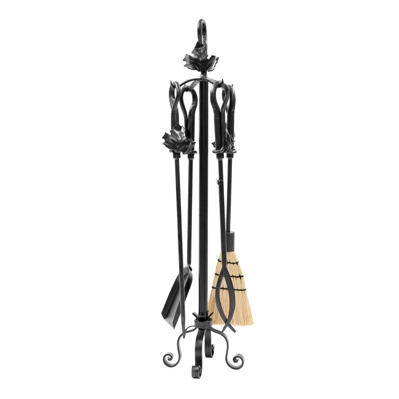 Achla Designs Maple Leaf Fireplace Set of 4 Tools, 35 Inch Tall - Graphite Finish