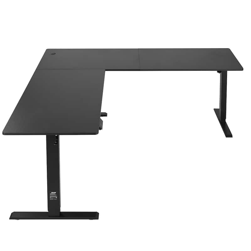 Black Particleboard L-Shaped Electric Desk with Dual Motors, Hooks and Memory Panel - Black