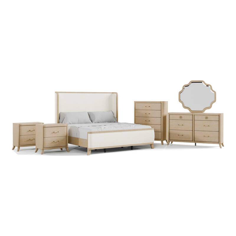 Furniture of America Kian Modern 6-Piece Natural Oak Solid Wood Panel Bedroom Set
