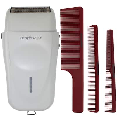 BaByliss Pro Limited Edition LithiumFX+ Cord/Cordless Lithium Ergonomic Double Foil Shaver (Gray) FXFS573GY + Comb Set - Red