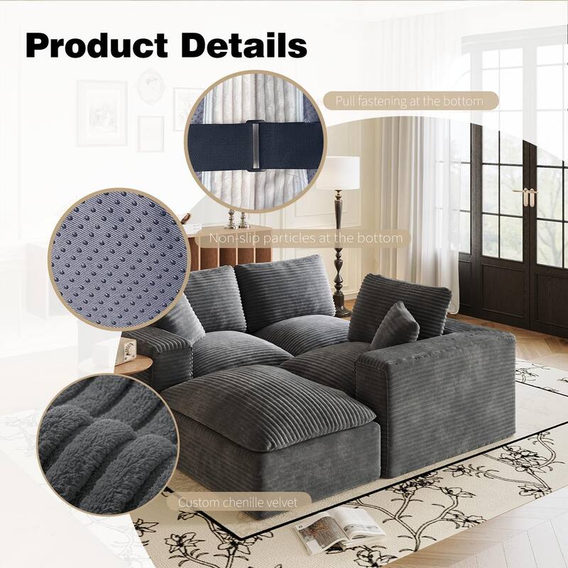 108" Cloud Sectional Couch with L-Shape Chaise, Left-right interchangeable, Modular Sofa with Deep Seat, Upholstered Couches