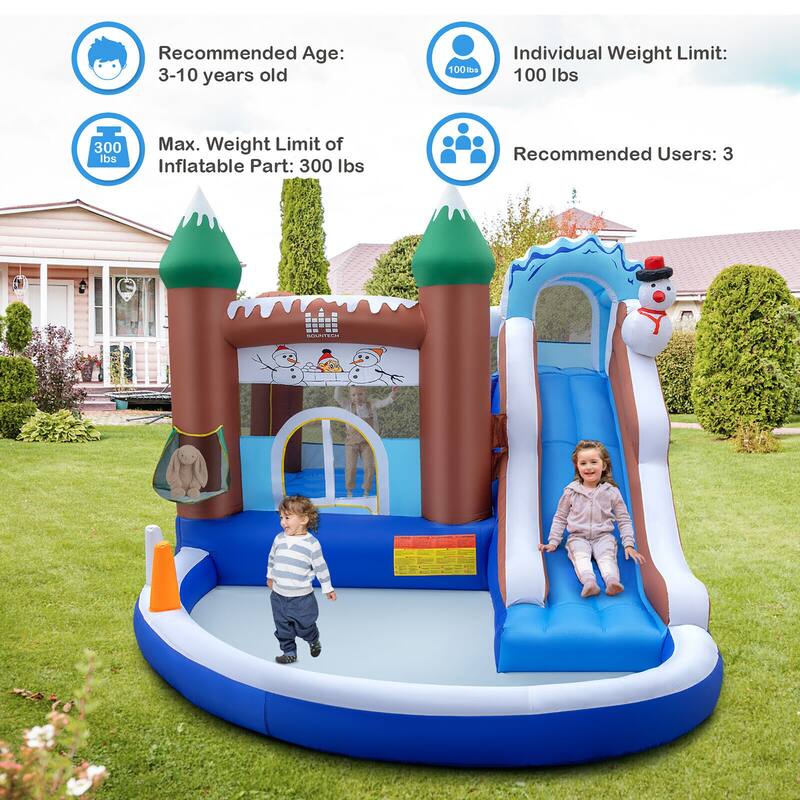 Gymax 6-in-1 Winter Theme Snowman Inflatable Castle Kids Bounce House