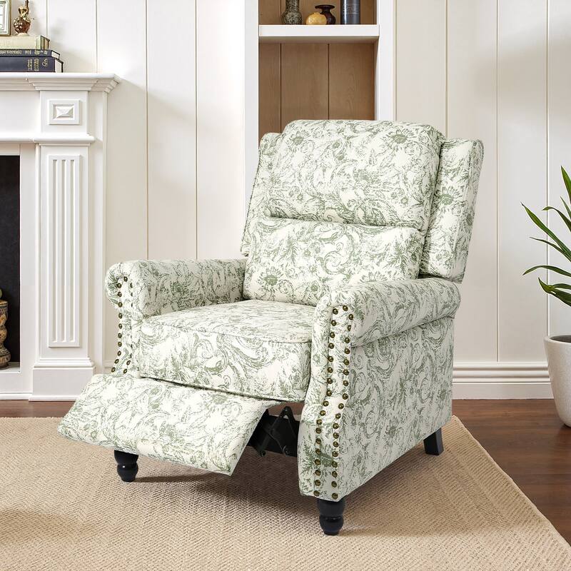 Manual Pushback Recliner Chairs with Nailhead Trim - Rococo Green