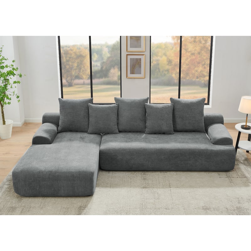 Modern Upholstered L-Shape Sectional Sofa Couch - Grey