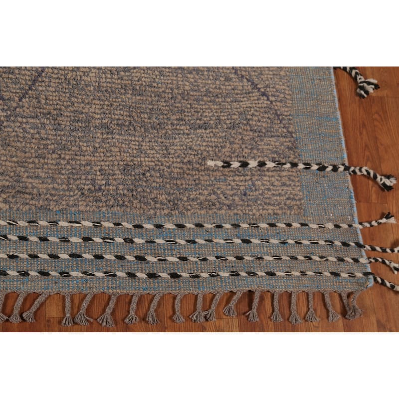 Earth Tone Moroccan Oriental Area Rug Hand-Knotted Brown Wool Carpet - 7'9"x 12'0"