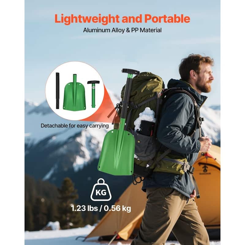Portable Winter Snow Shovel with Strong Aluminum Blade and Ergonomic T-Handle for Efficient Use - Green-32"L