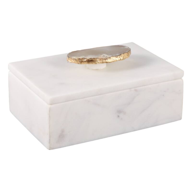 Marble Agate Top Lidded Storage Box - White/Gold - 6" x 4" x 3.25"