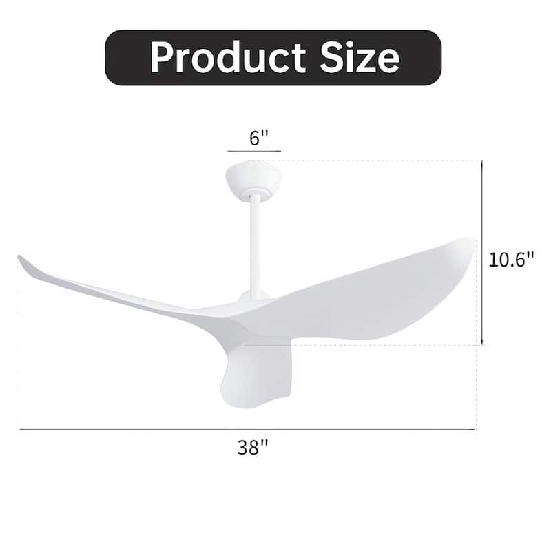 38" Modern Ceiling Fan without Lights, Remote Control and DC Motor - N/A