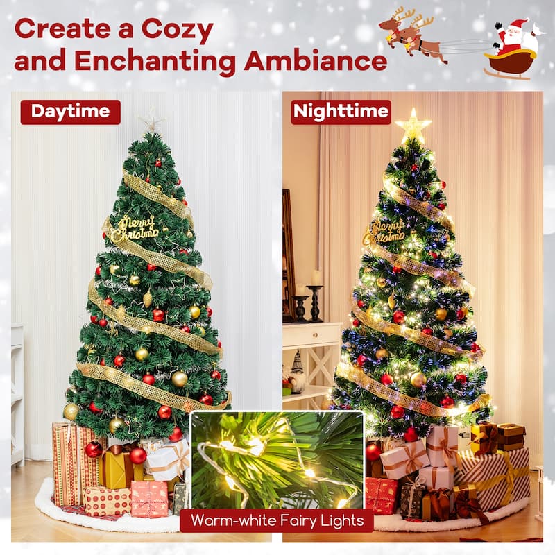 Gymax 4/5/6/7 FT Artificial Xmas Tree w/ 270 Branch Tips 509 Warm