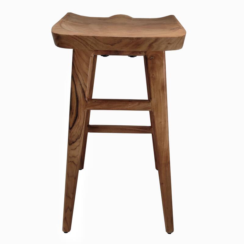 Tisa 29 Inch Backless Barstool, Handcrafted Saddle Seat in Natural Brown Acacia Wood