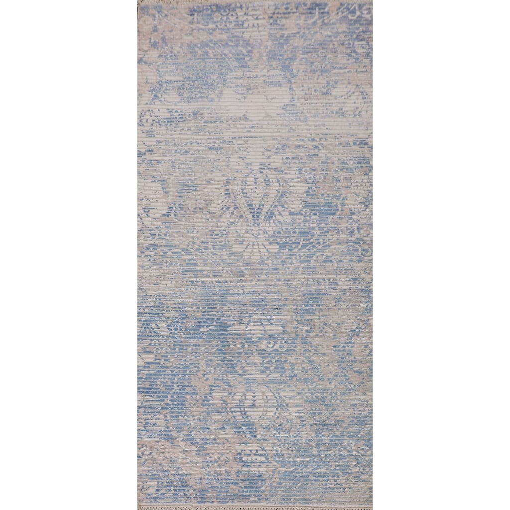 Modern Indian Abstract Runner Rug Handmade Wool Carpet - 2'8"x 6'8"