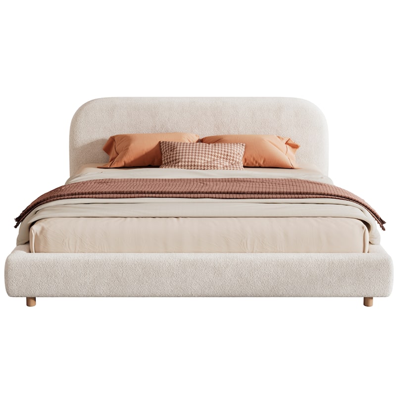 Christopher Knight Home - Eleanor Boucle Fabric Upholstered Platform Bed with Curve-Shaped Design