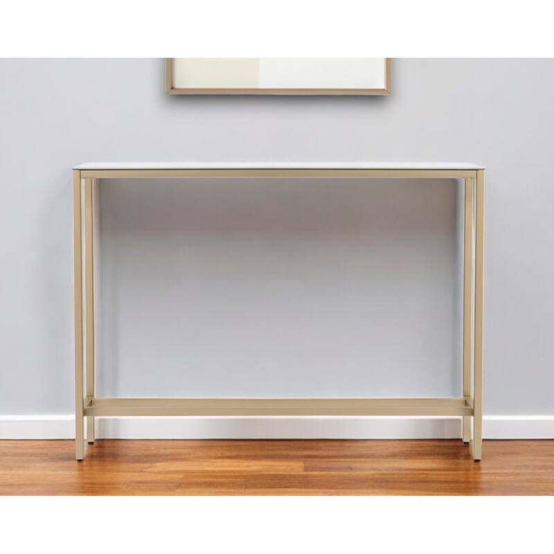 Silver Glass Top Gold Metal Console Table Mirrored and Rectangular - 36" L x 8" W x 30" H