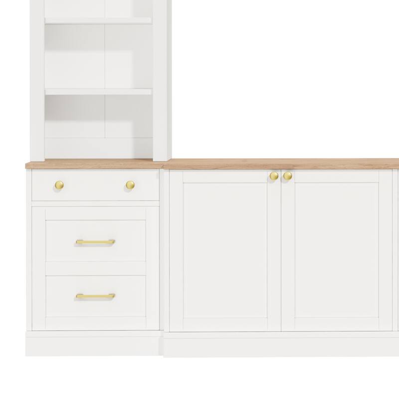 Farmhouse Arched Entertainment Center Wall Unit with Bookshelf,for TVs Up to 70",106"Multi-Functional Media Console with Drawer